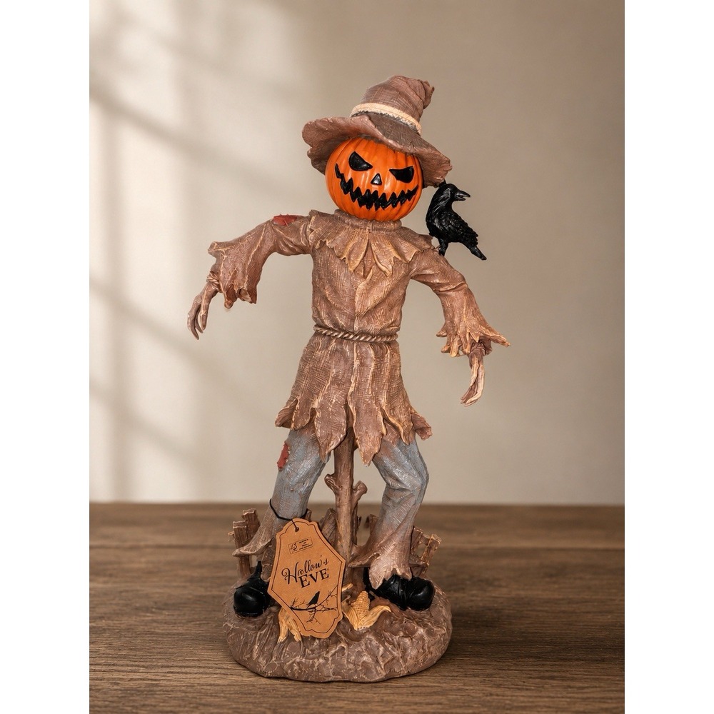 Hallow's Eve Jack O Lantern Scarecrow Raven Resin Halloween Decor Figure Statue